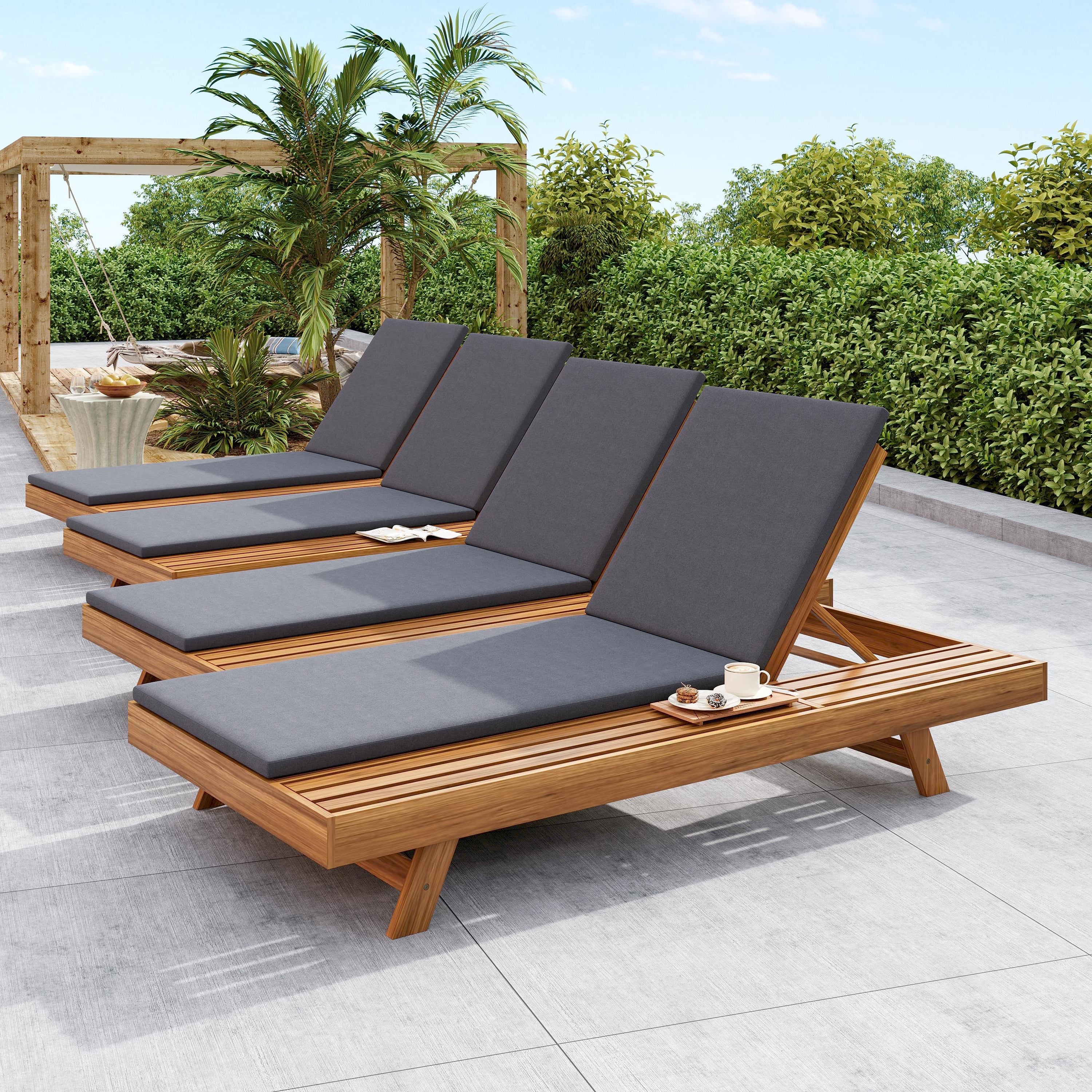 Walker Edison | Teak Lounge Chaise Sunbed