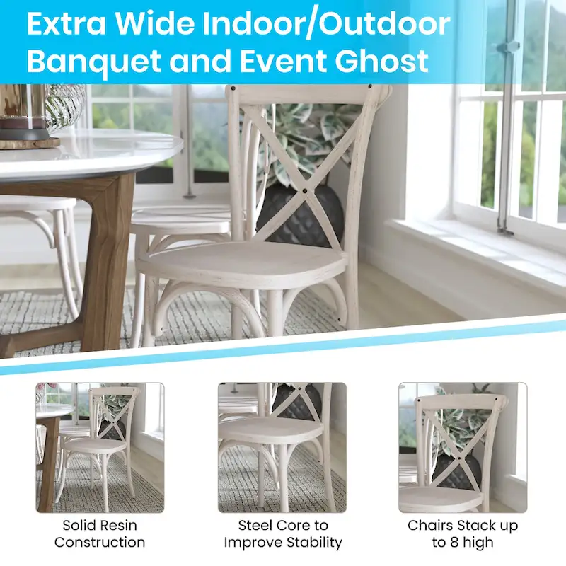 Modern Resin Stacking Cross Back Dining Chairs (Set of 2)