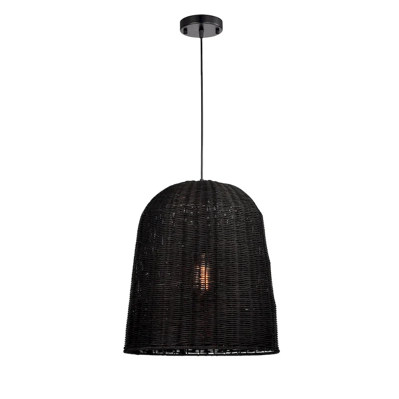 Miku Black 1-Light Rattan Bell Basket Pendant Light