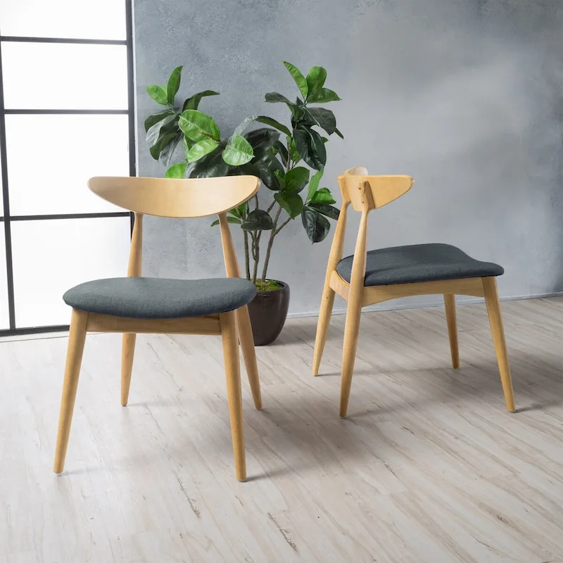 Gray / Light Gray Mid-Century Dining Chair, Set of 2, 1 Person Each