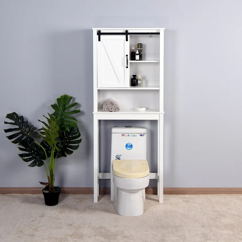 Over-the-Toilet Wood Storage Cabinet with Adjustable Shelves - White