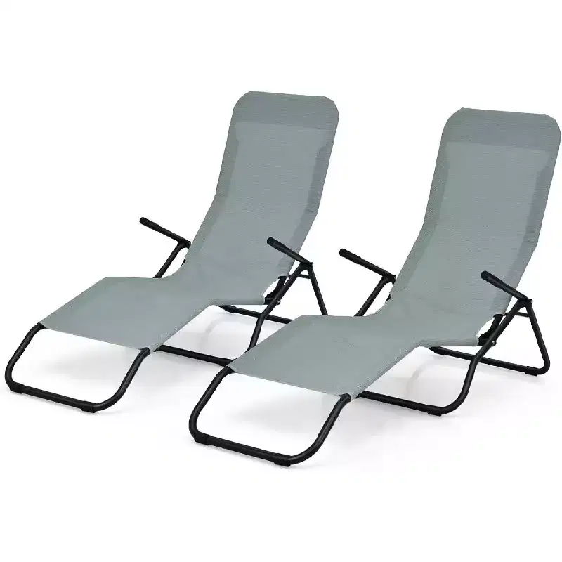 Gymax 2PC Folding Patio Rocking Zero Gravity Recliner Sun Lounger