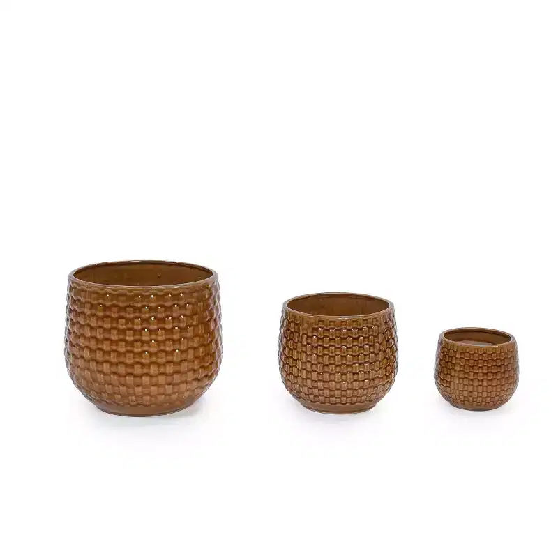NAYSAYE Planters 3-Piece Modern Ceramic Glossy Flower Pots, Frost-Resistant with Drainage Holes for Indoor, Outdoor, Orange, 13.4*13.4*12.1