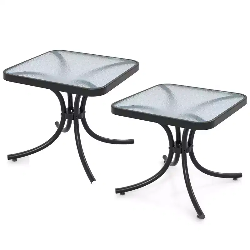 Costway 2PCS 20'' Outdoor Side Table w/Tempered Glass Top Metal Frame Patio End Table