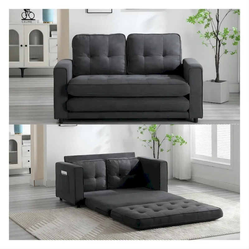 3 Fold Velvet Sofa,Convertible Sleeper Sofabed with Pull Out Couch Bed