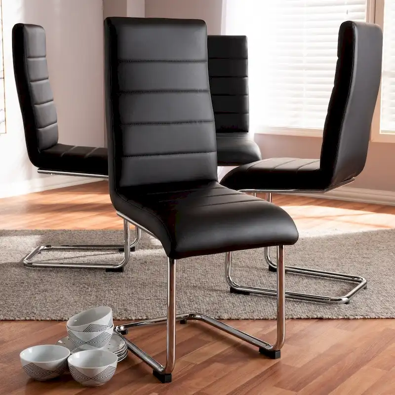 Mid-Century Modern Faux Leather Dining Chair Set of 4, Chrome Legs