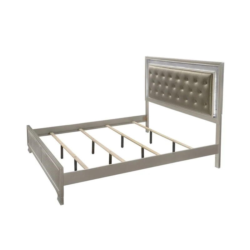 LED Light Faux Leather Upholstered Wooden Bed Chest Nightstand 3pc Set