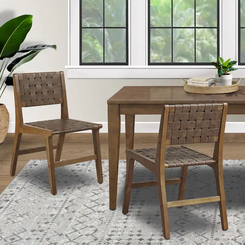 INK+IVY Oslo Faux Leather Woven Dining Chairs Set of 2