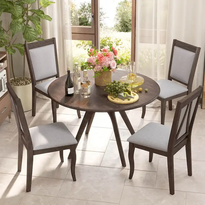 Costway Wood Dining Chairs Set of 2/4 with Rubber Wood Frame Padded