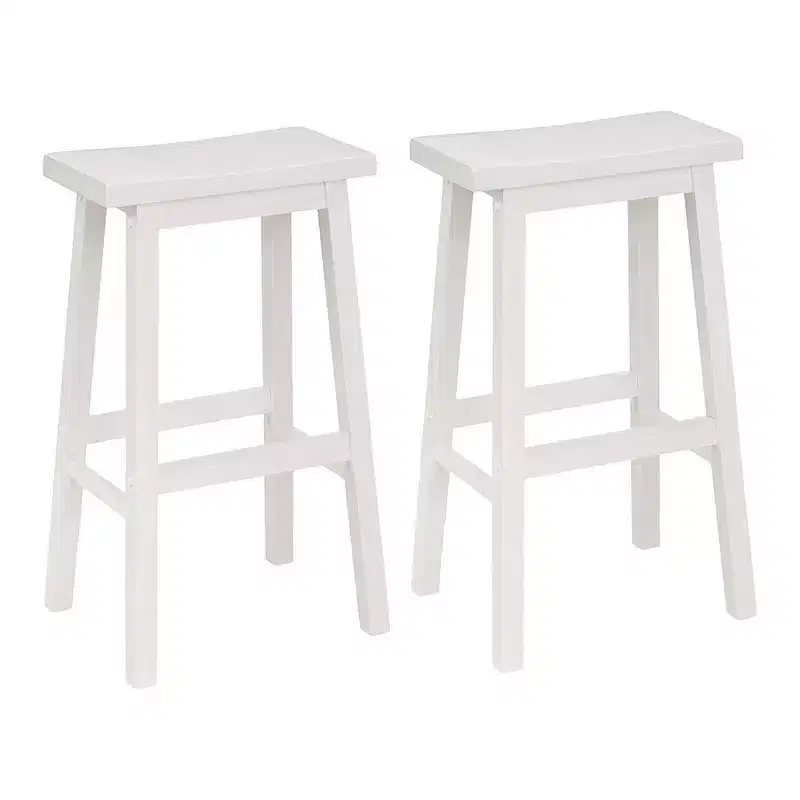 PJ Wood Classic Saddle Seat 29'' Kitchen Bar Counter Stool with Backless Seat & 4 Square Legs, for Homes, Dining Spaces, and Bars, White (4 Pack)