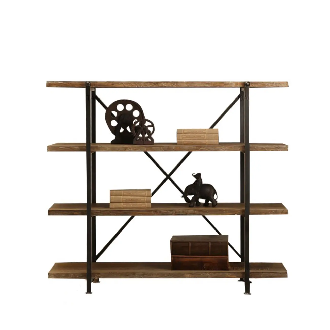 Industrial Wooden Metal Wall Bookshelf 4-Tier