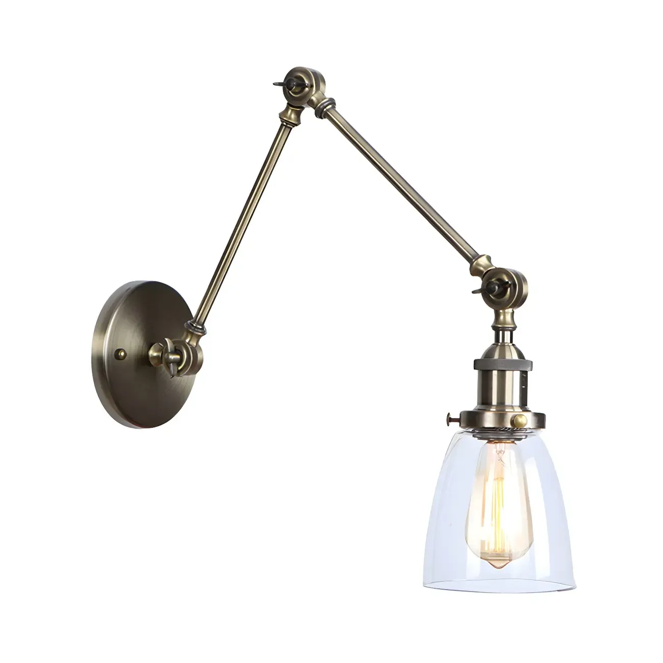 Glass Tapered Shade Industrial Swing Arm Wall Light