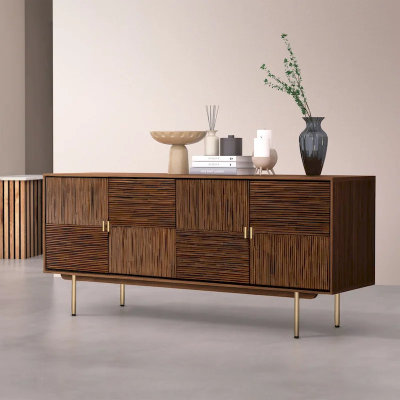 Walnut 2-Door Sideboard, 1-Person Assembly, Mid-Century Style