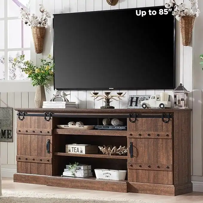 Modern Grey Sideboard Buffet Cabinet with 3 Drawers & Adjustable Shelves