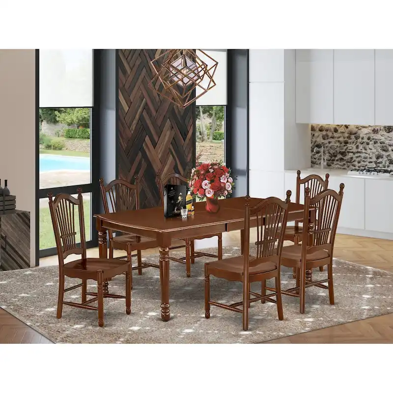 East West Furniture Modern Dining Table Set- a Rectangle Wooden Table and Dining Room Chairs, Mahogany (Pieces Option)