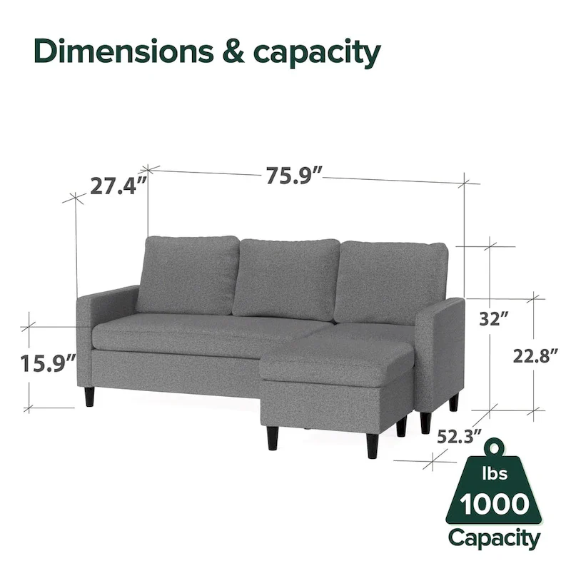 Convertible Sectional Sofa with Reversible Chaise