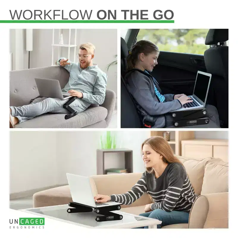 Uncaged Ergonomics WorkEZ Professional Adjustable Laptop Stand for Desk Lap Desk for Bed Black Aluminum Adjusatble Height Tilt