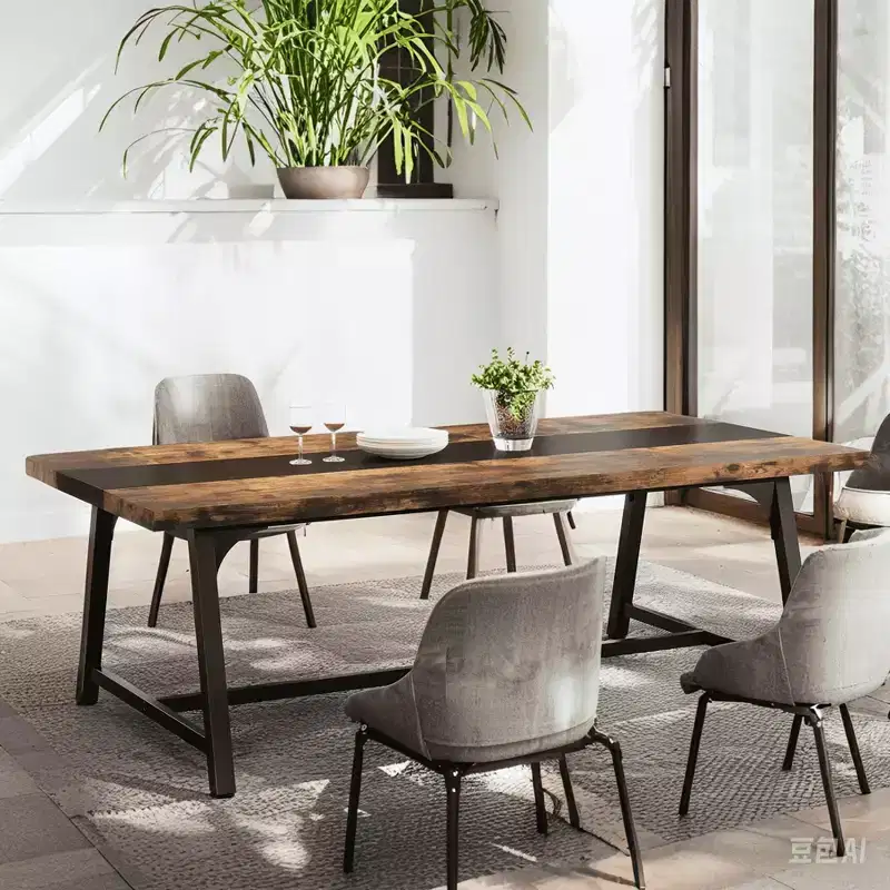 MAYEERTY 71 Inch 6-8 Person Dining Table, Rustic Brown & Black Multifunctional Table for Kitchen, Office & Conference