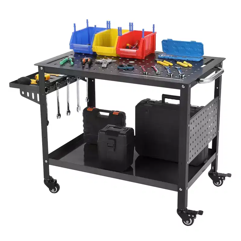 36X24x29.8 Welding Table with Wheels, Storage & Pegboard  Heavy Duty Steel Mobile Welding Bench, Portable Workshop Table for Hobbyist (Orange)