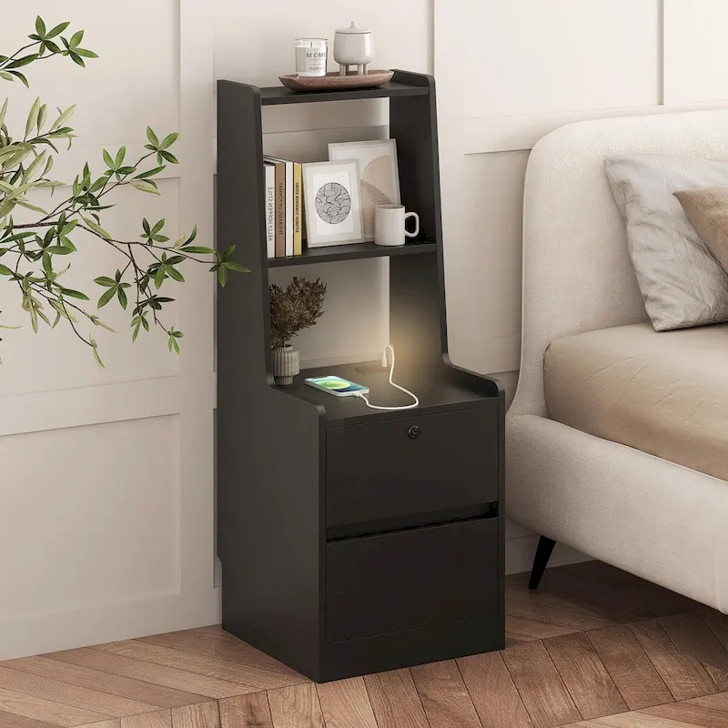 Modern Smart Nightstand with Charging Station and Night Light