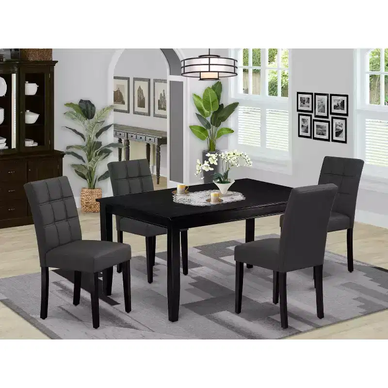 5-Piece Black Finish Solid Wood Top-Rectangular Dining Room Set-Seats 4