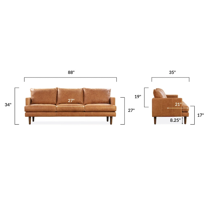 Poly & Bark Girona 88  Sofa - Full Grain Genuine Italian Leather