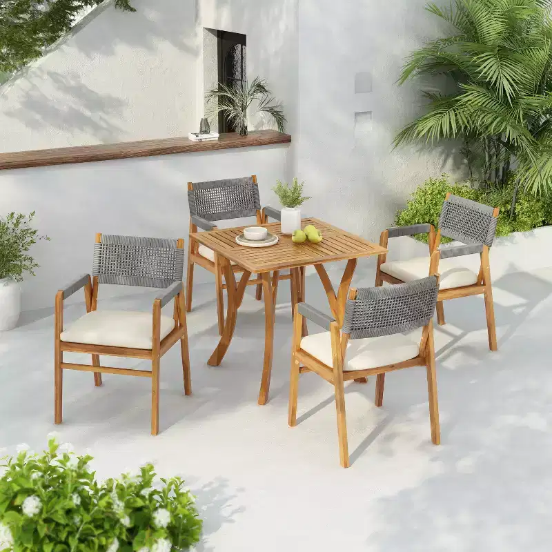 Christopher Knight Home Captef 5 Pieces Rustic Patio Acacia Bistro Set with Cushions