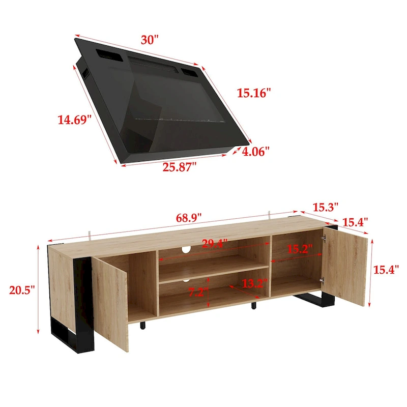 Wood Grain TV Stand with Optional Electric Fireplace: Cable Management