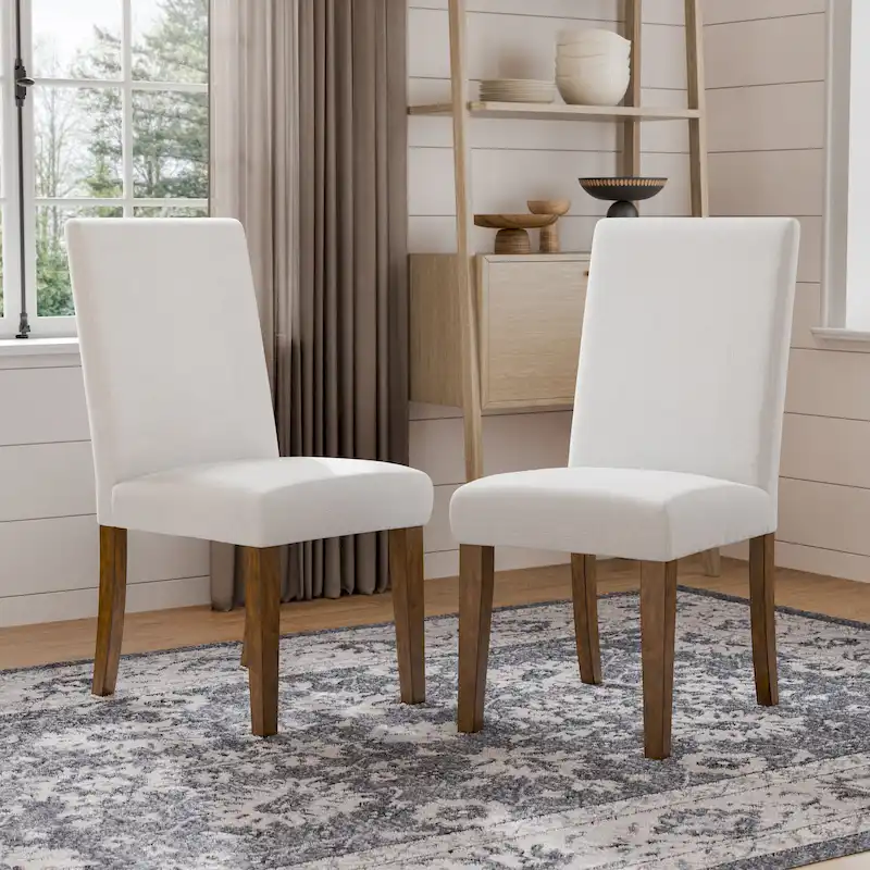 Rustic Ivory Padded Fabric Dining Chairs (Set of 2)