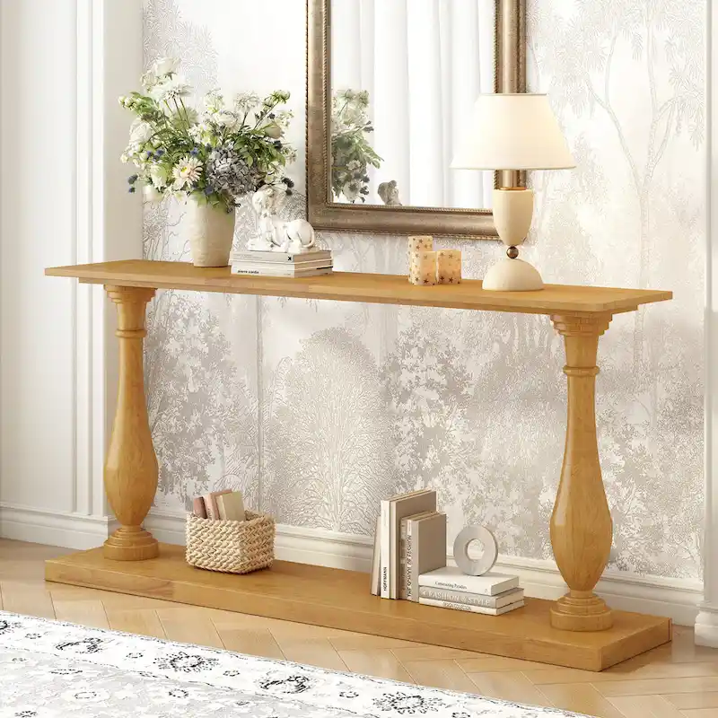 Vase-Leg Design Console Table Narrow Entryway Table Sofa Side Table with Bottom Shelf