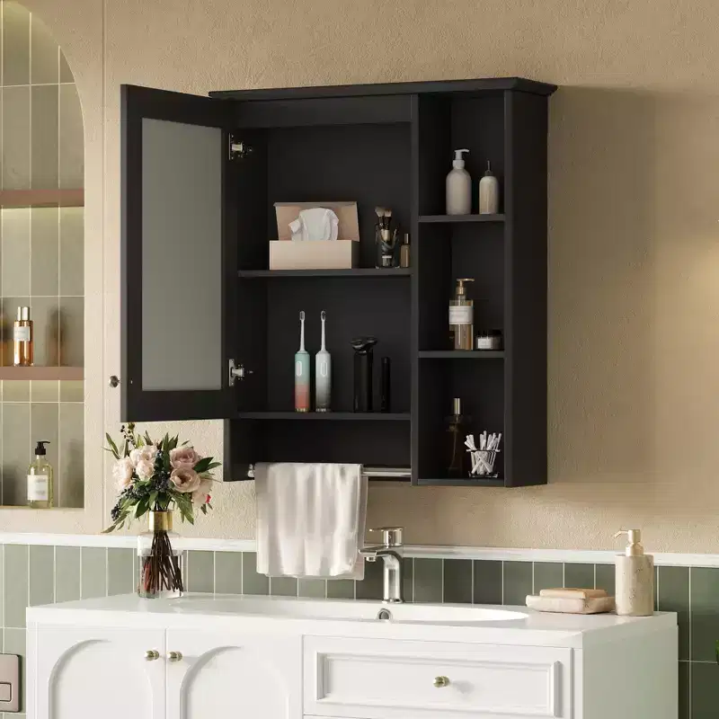 GDFStudio Nataly 24 Minimalist 3-in-1 Bathroom Mirror Cabinet with High-Define Mirror and Tower Bar