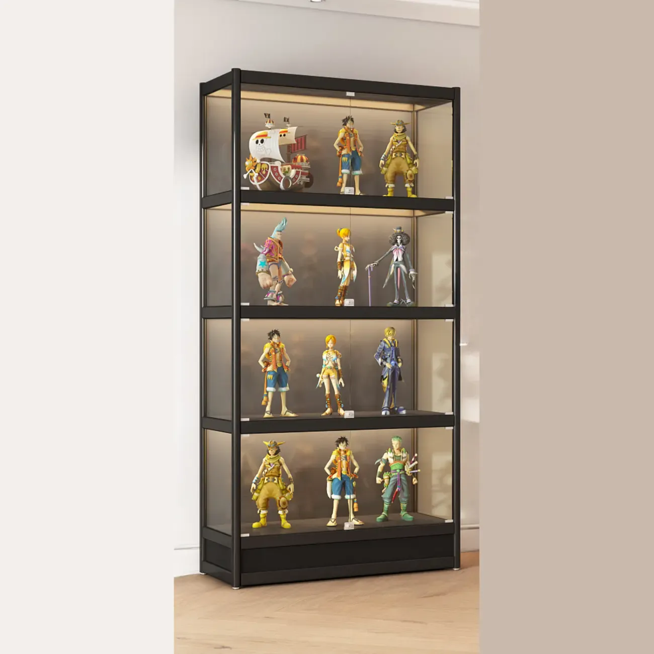 Adjustable Black Metal Shelf Glass Display Cabinet
