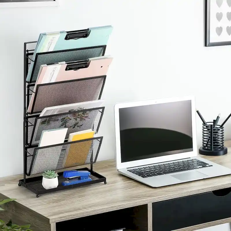 Black Metal 4-Tier Desktop File Organizer