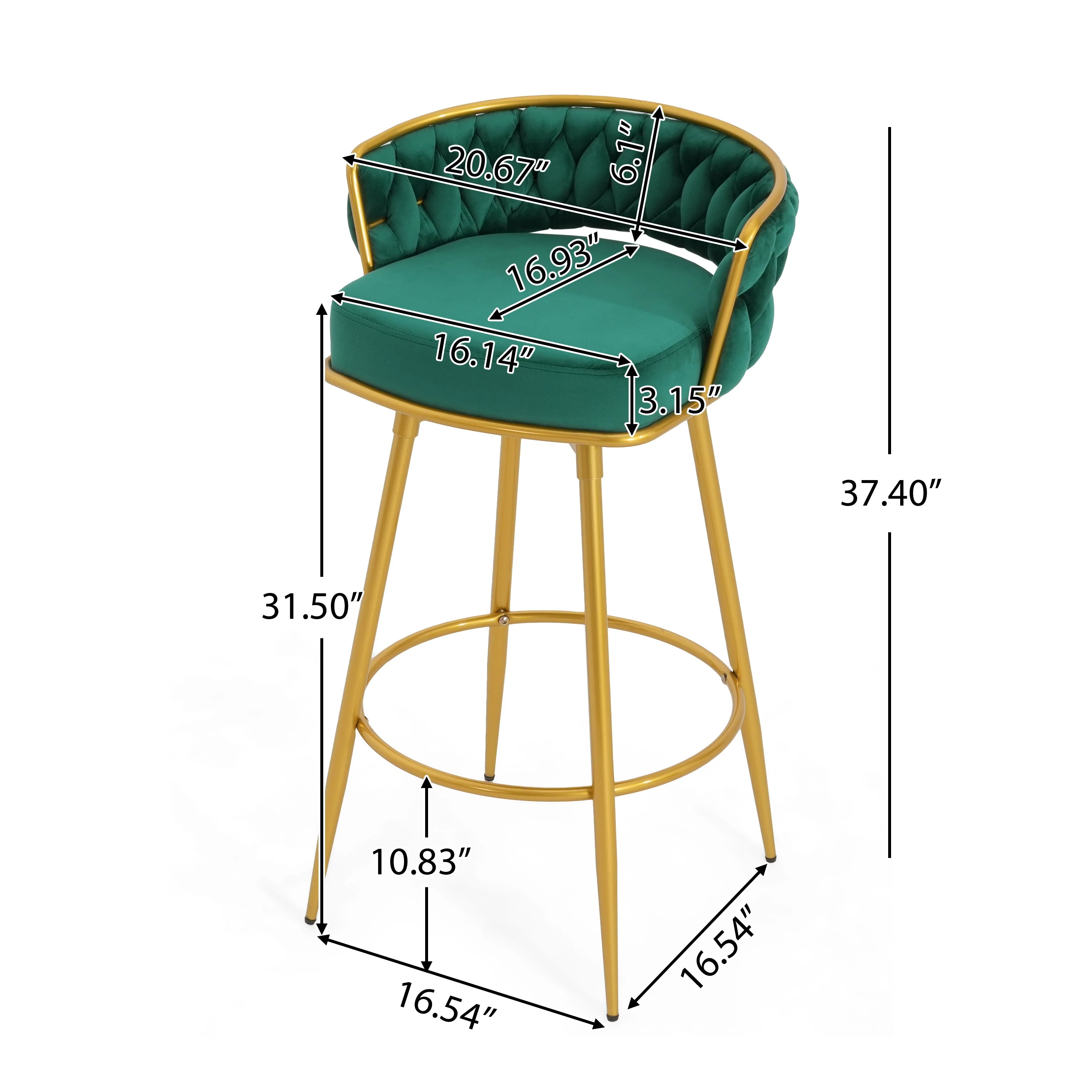 Set of 2 Velvet Swivel Bar Stools 180¡ã Gold Frame w/ Woven Back & Footrest