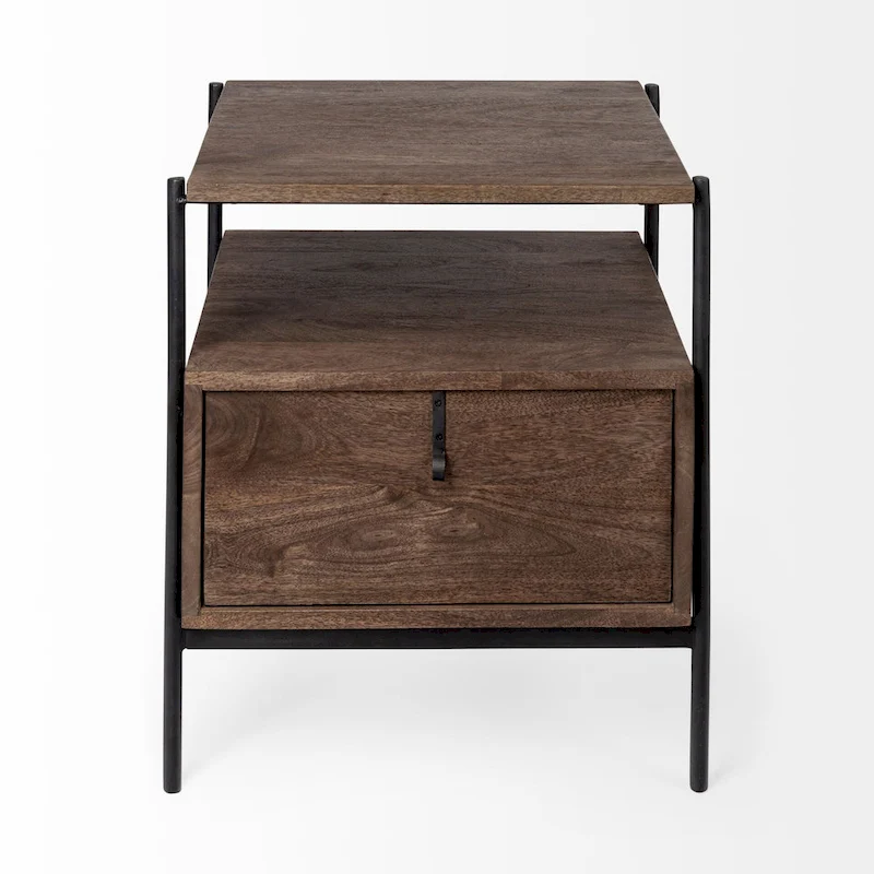 Glenn I Square Dark Brown Wood and Iron Black Frame Side Table