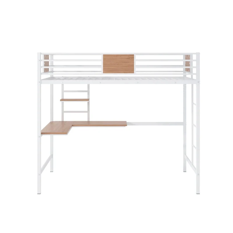 Twin Metal Loft Bed with Desk and Shelve