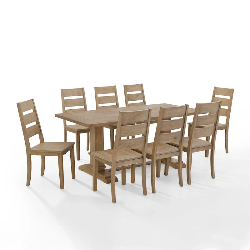 Rustic Brown Trestle Dining Table with 8 Ladder Back Chairs