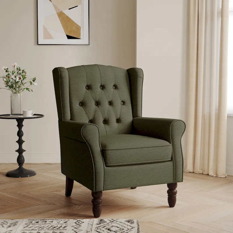 Button-Tufted Accent Chair Wingback Armchair - 38H