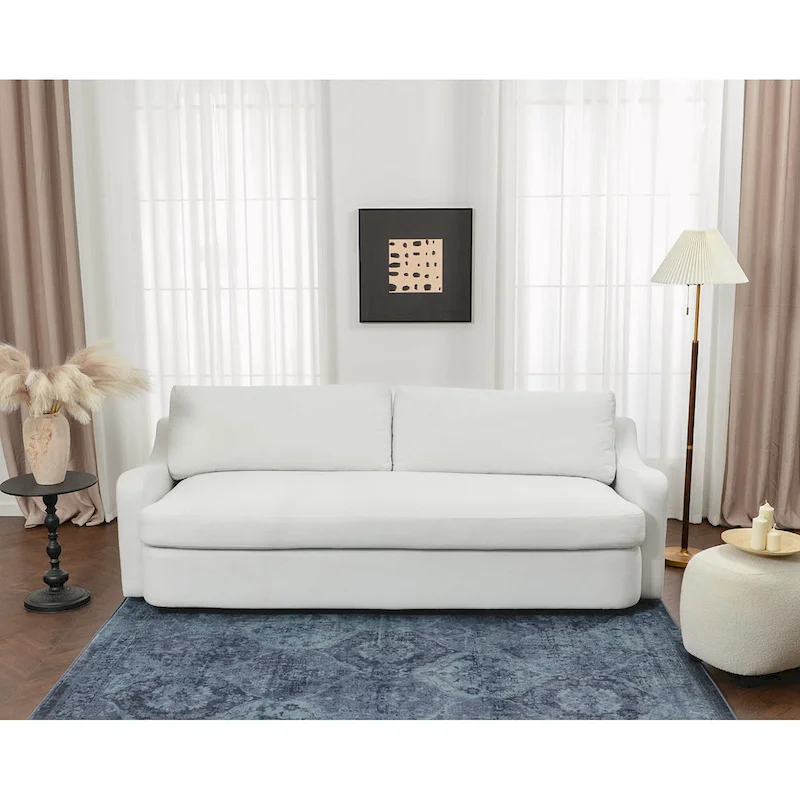 KINWELL 3-Seater Linen Upholstered Deep Seat Sofa with Flippable Cushions, 90 W