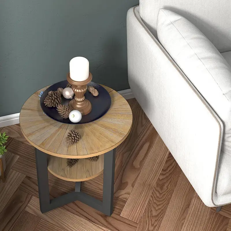 End Table Solid Wood 2-Tier Circle Side Table Nightstand - 19'3 x 24