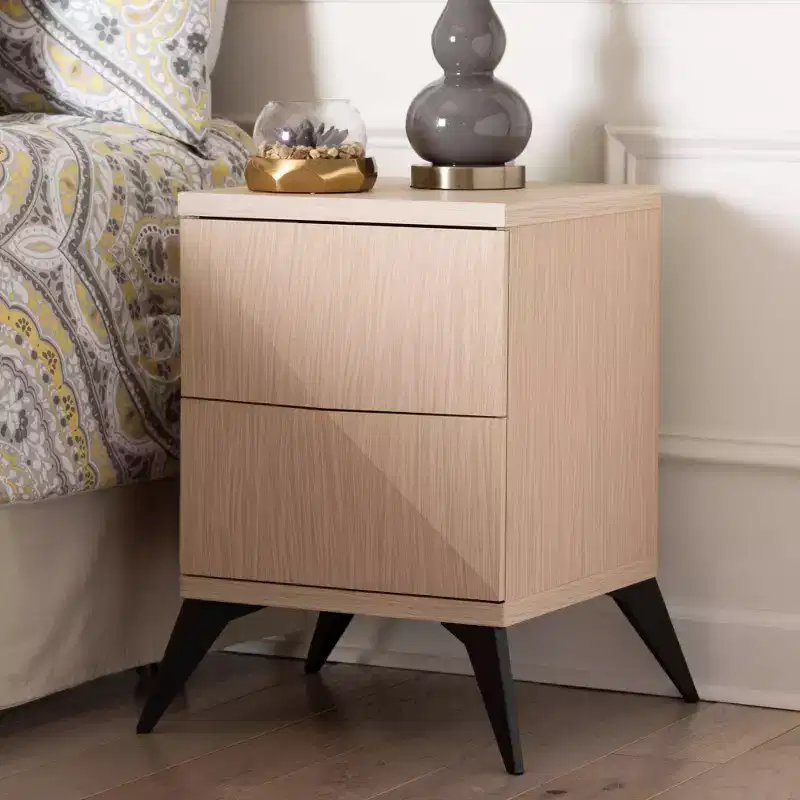 Baxton Studio Draper Two Tone Wood 2 Drawer Nightstand: Mid-Century, Magnetic Closure, Assembly Required