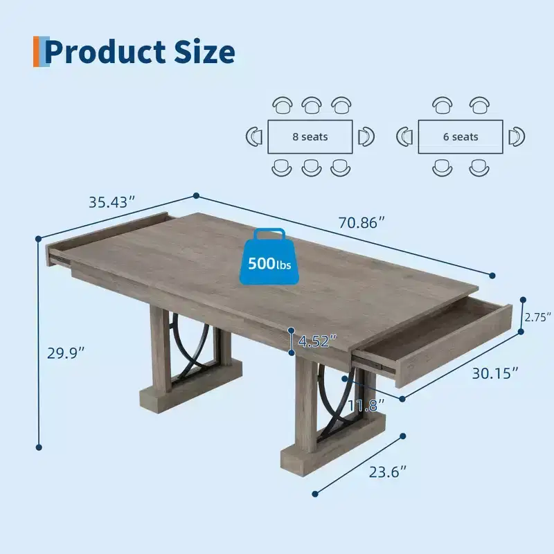 Elegant and Durable Dining Table for Home and Restaurant, Thick Rectangular Top, Sturdy Double Pedestal Frame, Ideal for Modern Dining Spaces