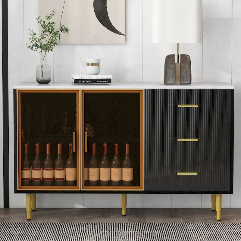 Modern Sideboard Buffet Cabinet with Gold Metal Legs