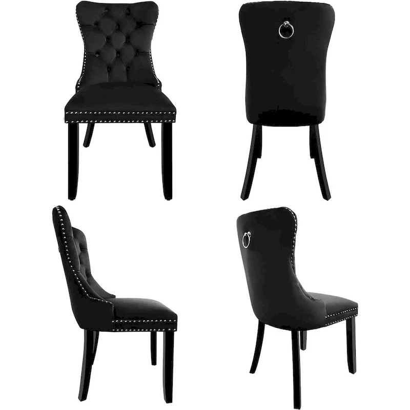 Velvet Dining Chairs Set of 2, Upholstered High-end Tufted Dining Room Chair with Nailhead Back Ring Pull Trim Solid Wood Legs