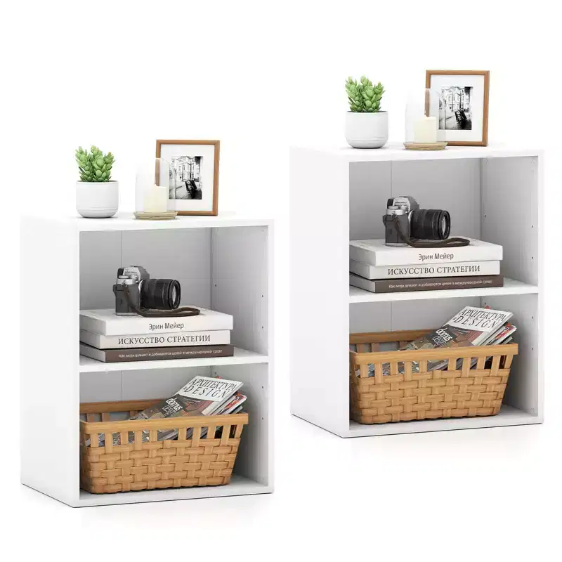 Costway 2PCS 2 Tier Open Shelf Night Stand End Table Sofa Side Storage Display White