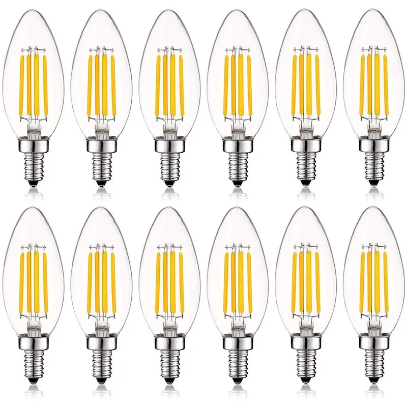 Luxrite 5W Vintage E12 LED Bulb 60W Equivalent, 550 Lumens, Dimmable Candelabra LED Bulbs, Clear Glass (12 Pack)