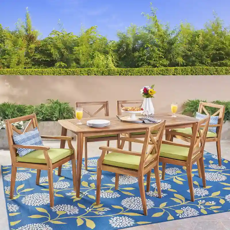 Llano Outdoor 7 Piece Acacia Wood Dining Set by Christopher Knight Home