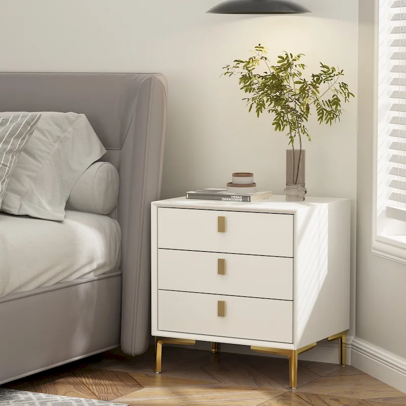 Natural Mid-Century Modern 3-Drawer Nightstand Bedside Table