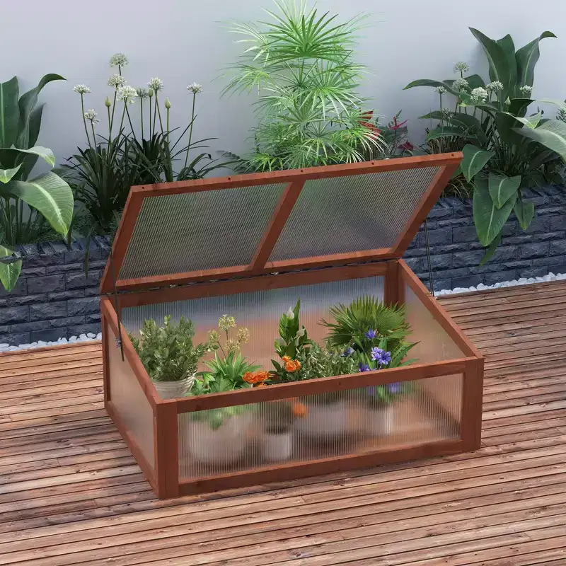 Wooden Cold Frame Greenhouse, Mini Greenhouse with Polycarbonate Board and Solid Wood Frame,Cold Frame, Terrarium Planter Box,39 x 26 x 16