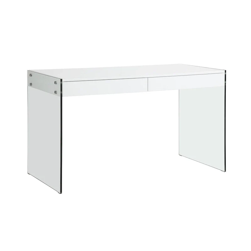 Somette Contemporary Gloss White & Glass Desk